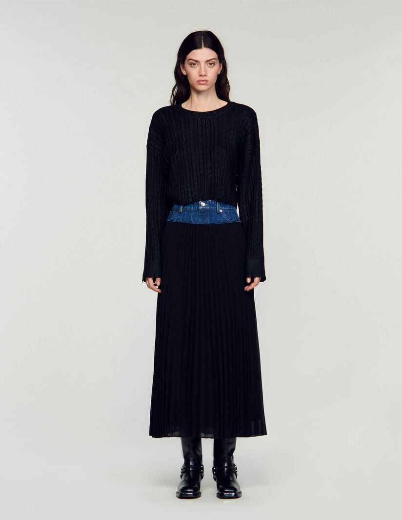 Sndr Long Pleated Denim Skirt