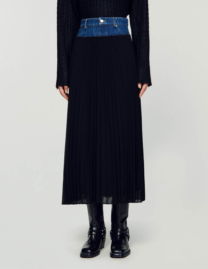 Sndr Long Pleated Denim Skirt