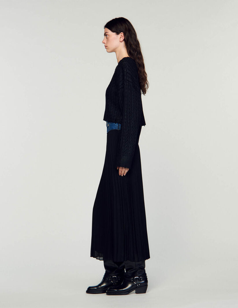 Sndr Long Pleated Denim Skirt