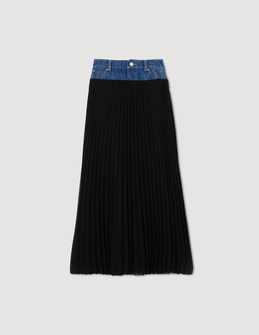 Sndr Long Pleated Denim Skirt