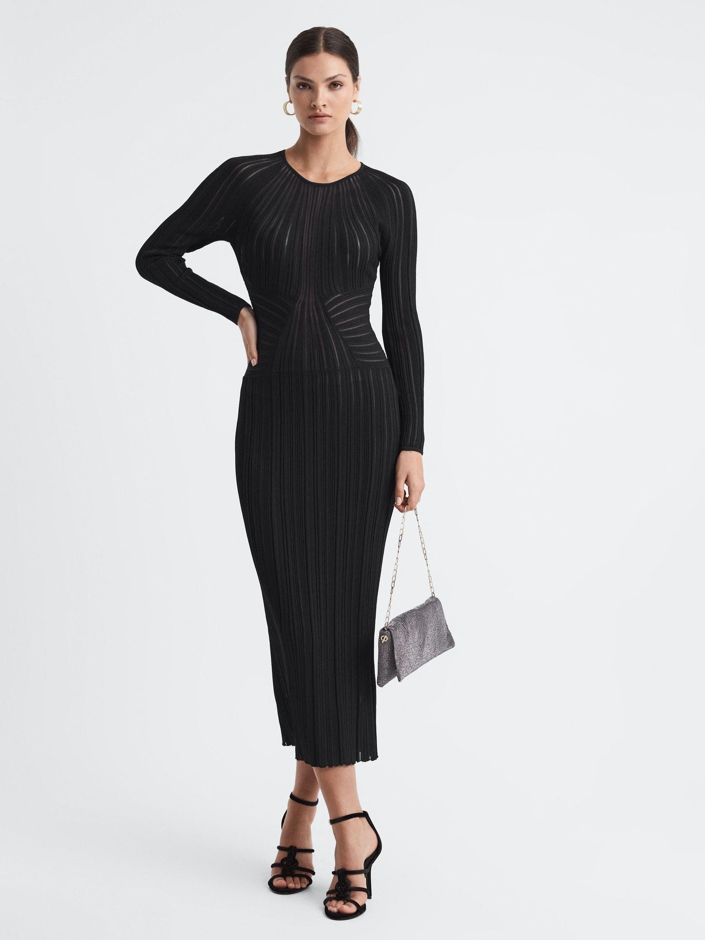 Rss Ida Sheer Striped Bodycon Midi Dress