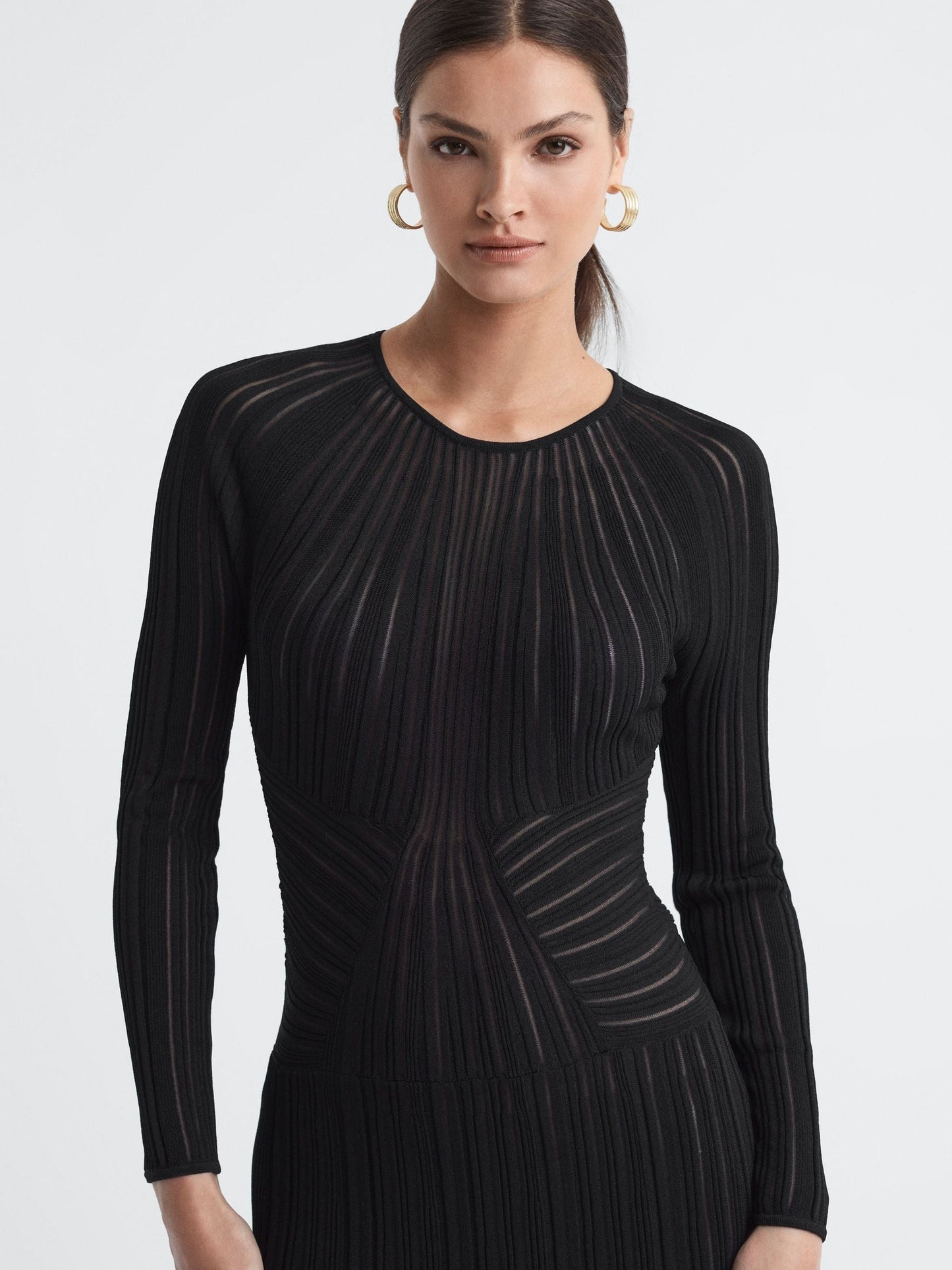 Rss Ida Sheer Striped Bodycon Midi Dress