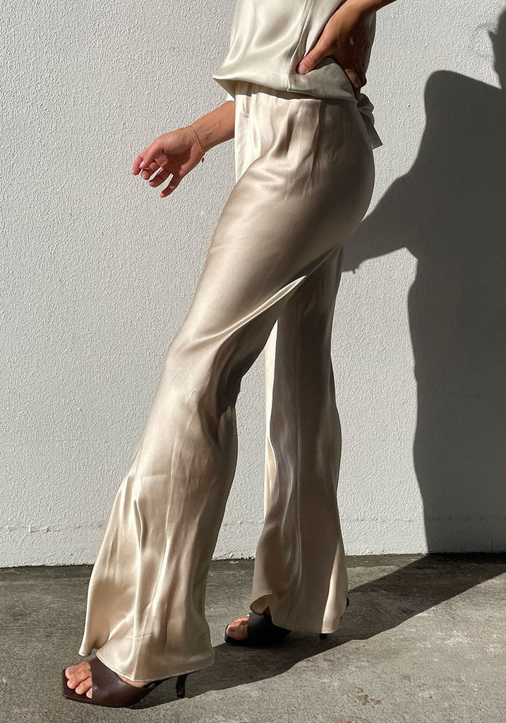 SL Bias Cut Silk Pants - Black/Hazelnut 2