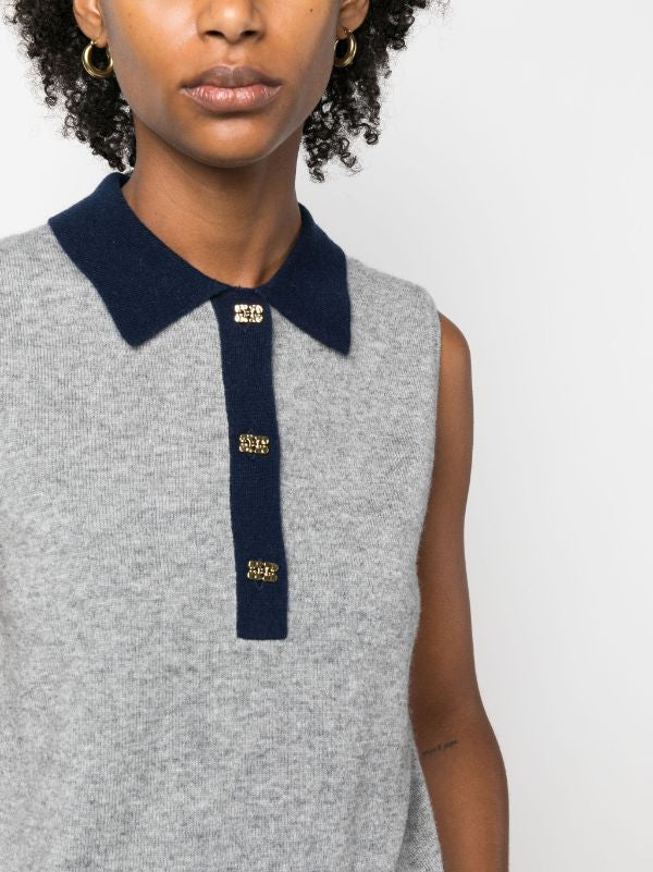 Gnn Polo Collar Sleeveless Top