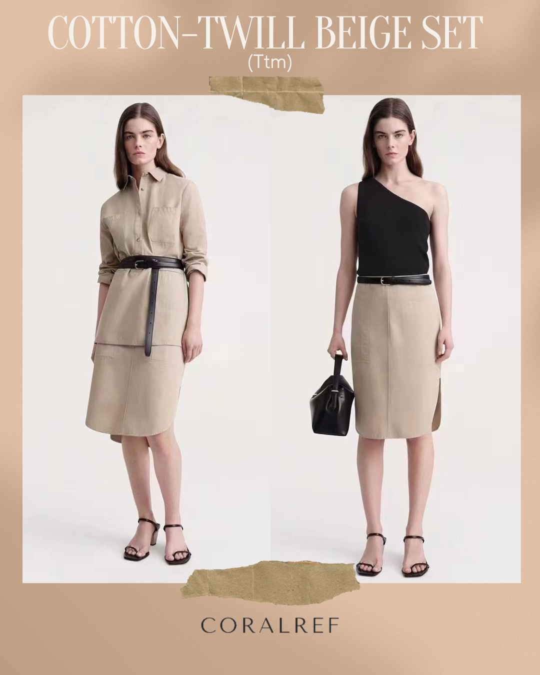 Ttm Cotton Twill Beige Shirt & Skirt Set