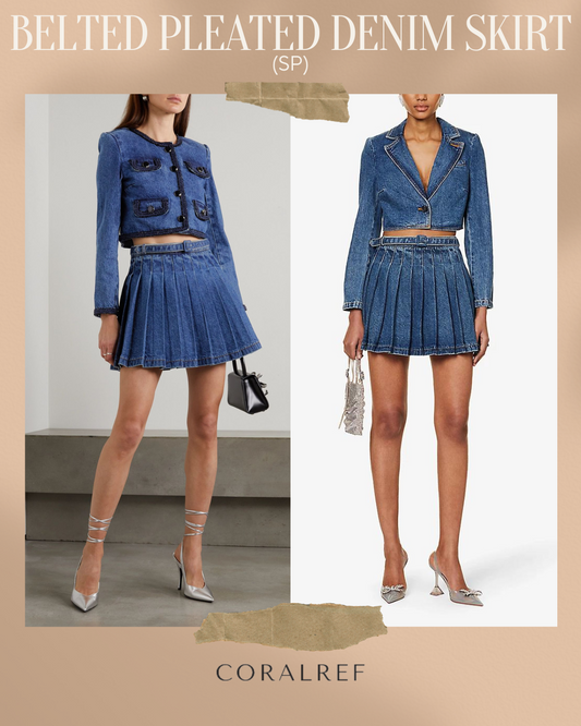 SP Belted Pleated Denim Mini Skirt
