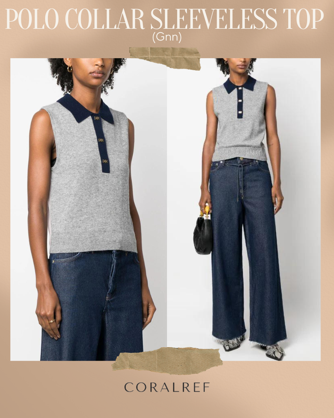 Gnn Polo Collar Sleeveless Top