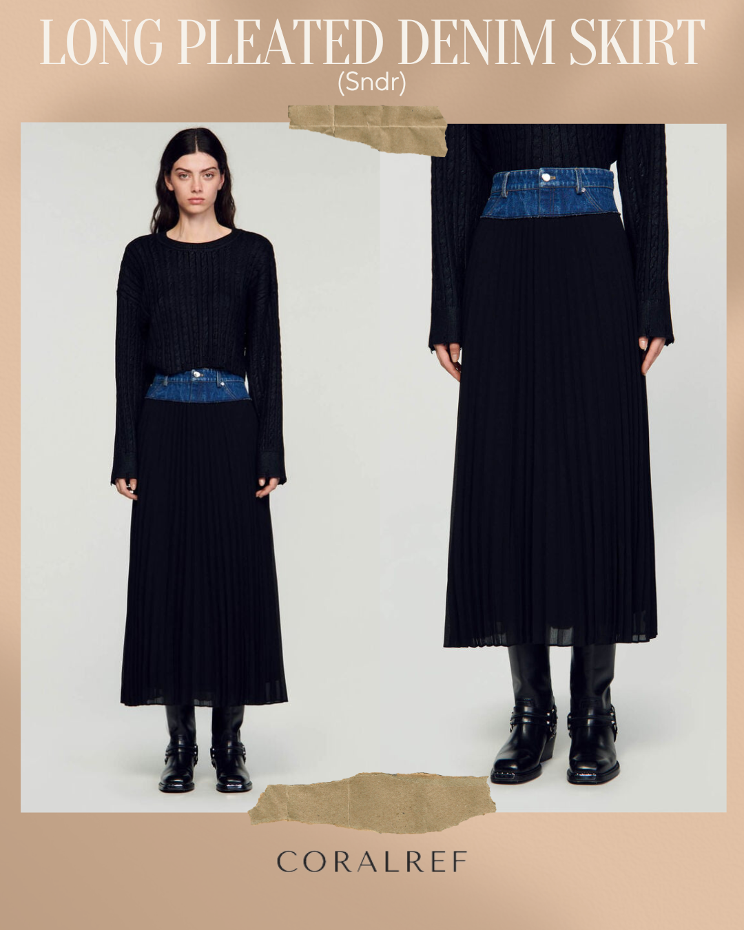 Sndr Long Pleated Denim Skirt