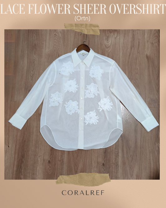 Ortn Lace Flower Sheer Overshirt