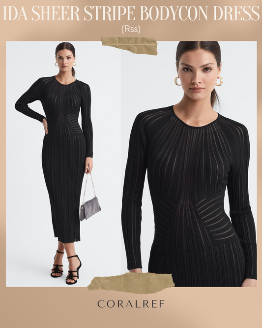 Rss Ida Sheer Striped Bodycon Midi Dress